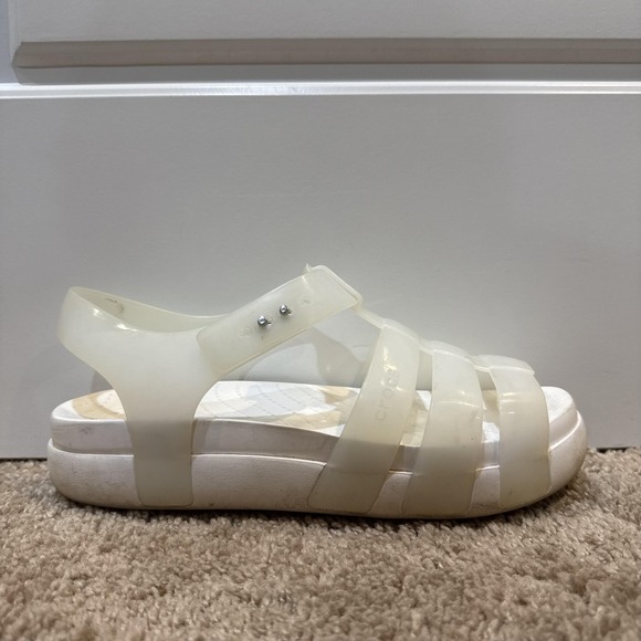Crocs Shoes Womens Size 9 White Jelly Sandals Gladiator Strappy Water Beach - Picture 1 of 8